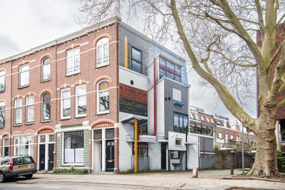 Muurschildering Rietveld Schröderhuis aan de Jutfaseweg